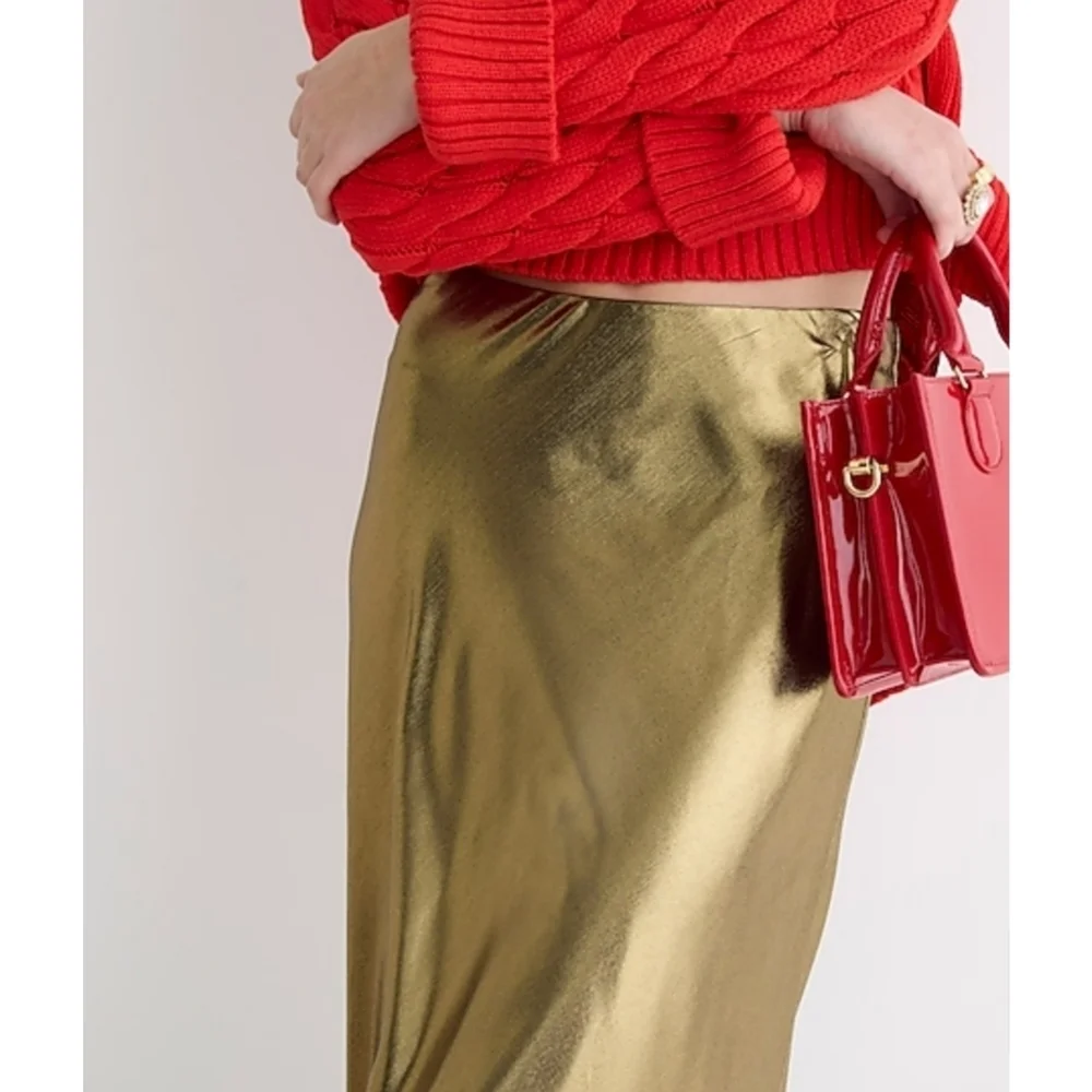 J.Crew Gwyneth slip skirt in gold lamé